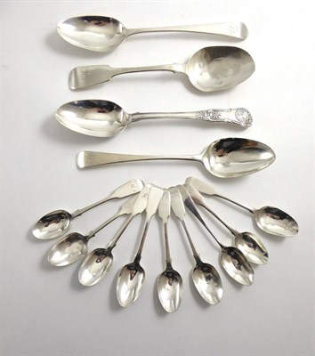 Lot 156 - A group of silver spoons including four serving spoons and nine teaspoons