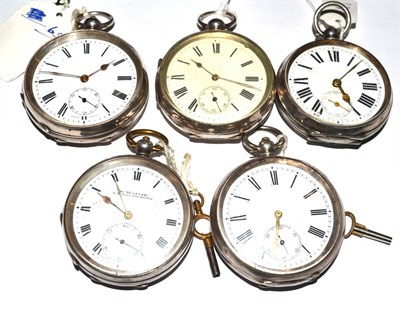 Lot 159 - Five open faced pocket watches, cases stamped '935' and '925'