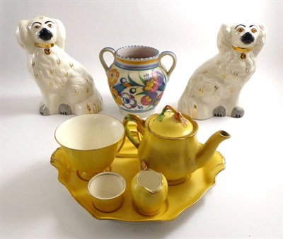 Lot 171 - Royal Winton ";Petunia"; pattern china breakfast set, Poole pottery vase and pair of Beswick...