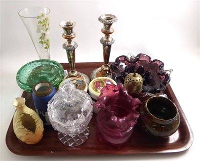 Lot 181 - Small mixed group of 19th century ceramics and glass including cased glass bowl, painted ale flute