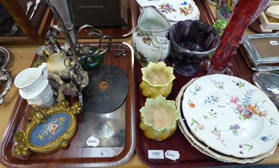 Lot 186 - Three 19th century Royal Crown Derby plates, Victorian jug, epergne stand, 19th century dolls,...