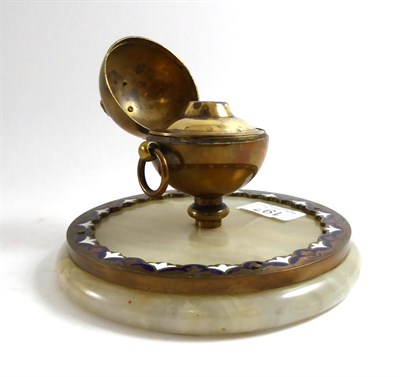 Lot 197 - A French alabaster and brass inkwell