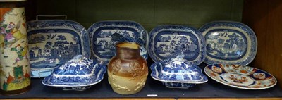 Lot 207 - A group of 19th century ceramics including blue and white wares, sprigged jug, together with a...