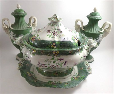 Lot 213 - A large Victorian transfer printed tureen cover and stand, marked to base W.R. &amp; Co.,...