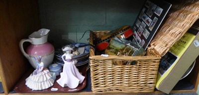 Lot 226 - A wicker picnic hamper containing a group of cigarette cards, a quantity of 1960s vintage car...