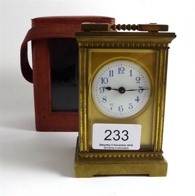 Lot 233 - A brass carriage timepiece, with travelling case