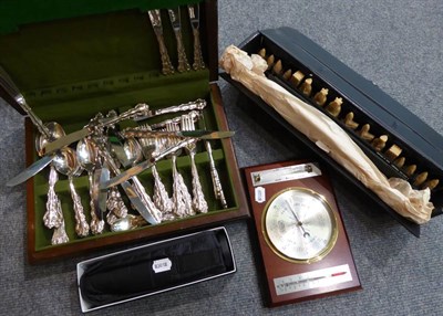 Lot 244 - Telescope, chess set, barometer and a canteen of cutlery