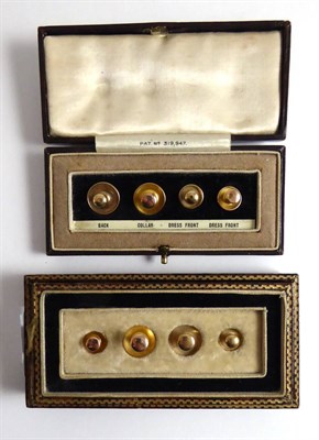 Lot 256 - Two four piece dress stud sets both stamped '9ct'