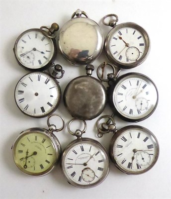 Lot 268 - Five silver pocket watches, three other pocket watches with cases stamped 925 and 935, and a silver