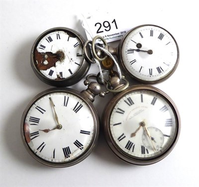 Lot 291 - Two silver pair cased pocket watches and two other pocket watches (4)