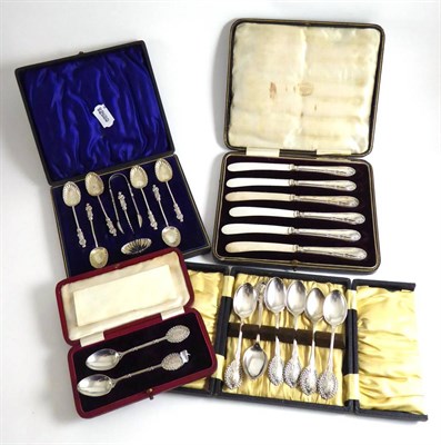 Lot 302 - Four cased silver sets including an Apostle eight piece set