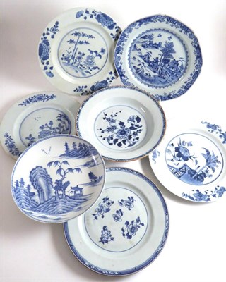 Lot 304 - A group of seven Chinese export blue and white plates (one a.f.)