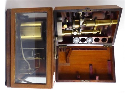 Lot 316 - Negretti & Zambra barograph and a brass monocular students microscope in case (2)