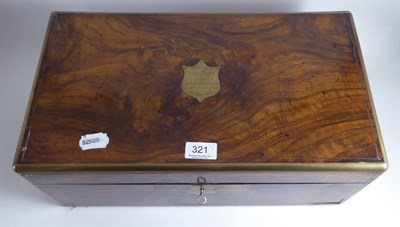 Lot 321 - A 19th century brass inlaid walnut writing slope, together with a satin walnut three bottle...