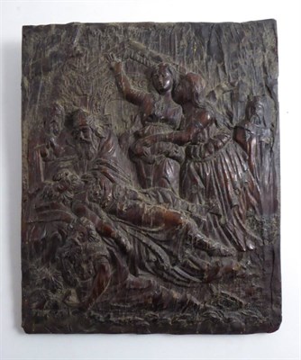 Lot 327 - A 17th century style panel depicting figures mourning, 22.5cm by 16.5cm