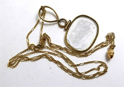 Lot 356 - An 18ct gold fine link chain, with acorn pendant, attached to eyeglass