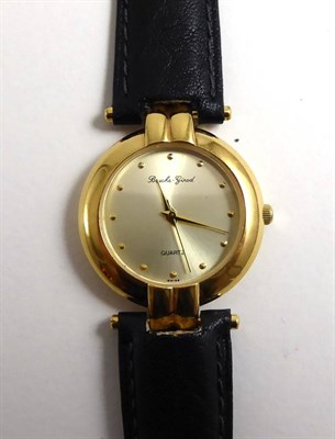 Lot 365 - A plated wristwatch, Bueche Girod, circa 2000, quartz movement, silvered dial with dot markers,...