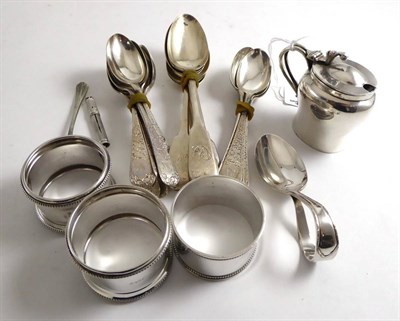 Lot 373 - Silverware including teaspoons, napkin ring, mustard pot etc