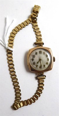 Lot 381 - A lady's 9ct gold wristwatch, hinged back stamped inside Rolex, maker's mark RWC, Glasgow...