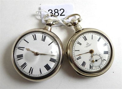 Lot 382 - Two silver pair cased lever pocket watches, signed Schwerer & Co Norwich, and J Mitchell Brechin