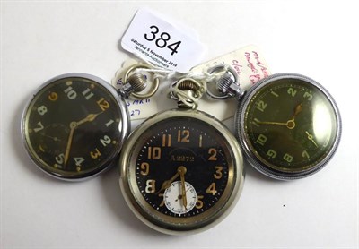 Lot 384 - Three nickel plated military pocket watches, signed Jaeger LeCoultre, Elgin and Record, case...