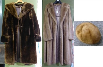 Lot 1004 - The Kensington Fur Company light brown mink long coat, beaver lamb fur coat and mink hat