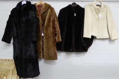 Lot 1011 - Black coney fur long coat, cream boiled wool jacket and two fur coats (4)