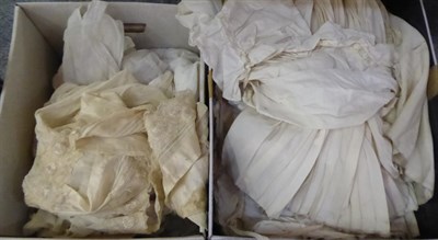 Lot 1016 - Cream muslin dress with silk and lace insertions, white cotton undergarments, baby dresses etc...