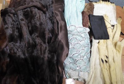 Lot 1018 - Two fur coats, vintage dress, handbag etc