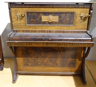 Lot 1035 - Dolls' wooden painted piano, with gilt metal decorative mounted handles to each side, pair of...