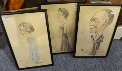 Lot 1047 - Three circa 1930s original caricatures by The Silver Mask/Masked, 4 Cambridge Terrace, London,...