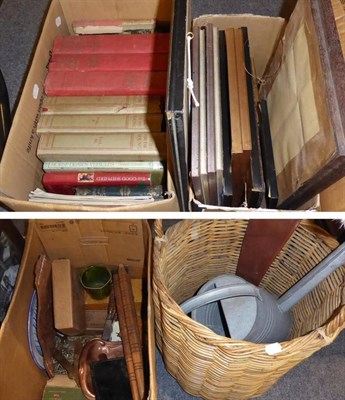 Lot 1048 - A log basket, a watering can, books, prints etc