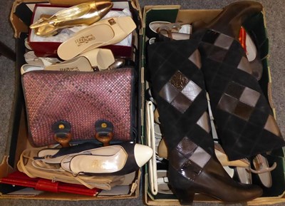 Lot 1075 - Quantity of assorted modern shoes, mainly Salvatore Ferragamo heeled courts, evening shoes, pair of