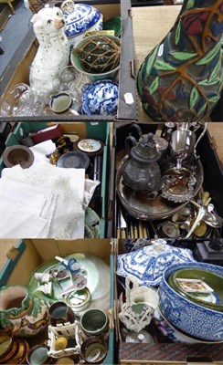 Lot 1088 - Five boxes including silver plated wares, blue and white ceramics, 19th century copper lustre jugs