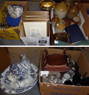 Lot 1103 - A quantity of miscellaneous items including wash jug and bowls, cruet stand, miners lamp,...