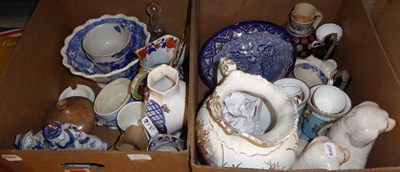 Lot 1105 - Three boxes of miscellaneous items including a pair of 19th century Staffordshire seated...