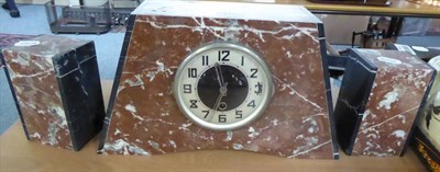 Lot 1122 - Belgian Art Deco marble clock garniture