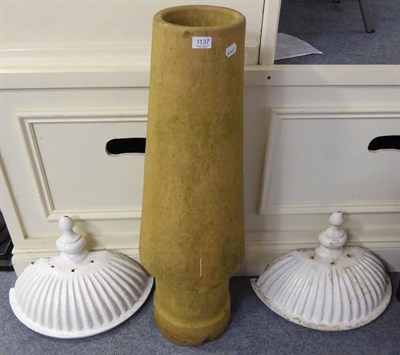 Lot 1137 - Chimney pot and a pair of cast iron hoppers