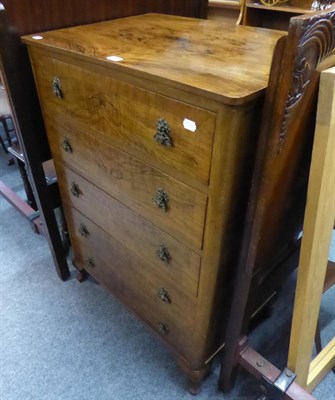 Lot 1145 - A pair of 1930s walnut single bedsteads, a walnut five height chest of drawers and a walnut...