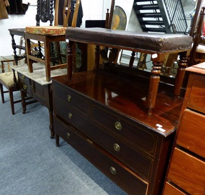 Lot 1151 - An Edwardian inlaid mahogany dressing chest, a Victorian duet stool, a Victorian tile back...