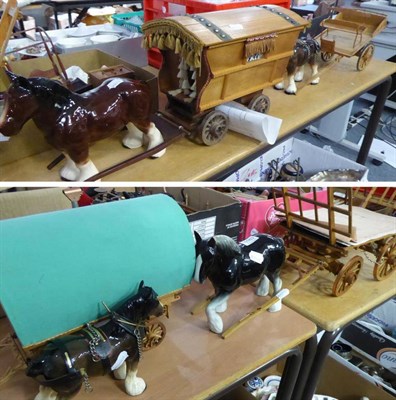 Lot 1183 - Four scratch built models of carts with ceramics horses