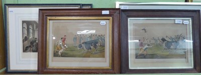 Lot 1199 - After H Alken, Bull Baiting, two handcoloured aquatints, published 1820, together with Pugin...