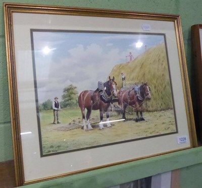 Lot 1228 - A M Alderson, Horses next to a haystack, watercolour, signed and dated 1990