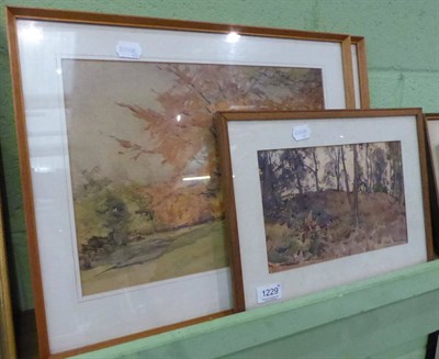 Lot 1229 - Fred Lawson (1888-1968), Woodland landscape, watercolour, signed, together with two further...