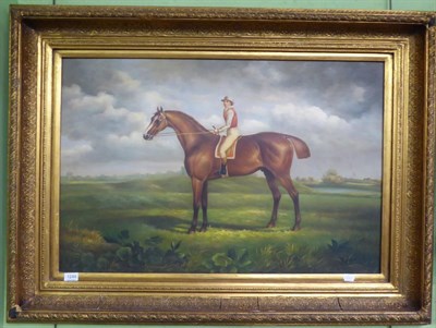 Lot 1244 - 20th century school, study of a horse and jockey, oil on canvas in a gilt frame, signed G Roy