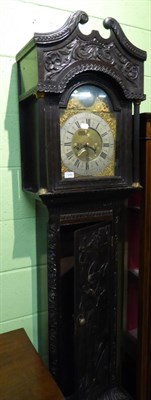 Lot 1246 - A carved oak eight day longcase clock, dial bearing a later inscription, Anty. Hutchinson, Leeds