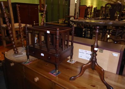 Lot 1266 - A mahogany Canterbury, a burr walnut topped wine table and a pine occasional table with bobbin...