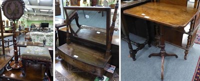 Lot 1281 - A Victorian needlework pole screen together with a needlework footstool, a Regency toilet...