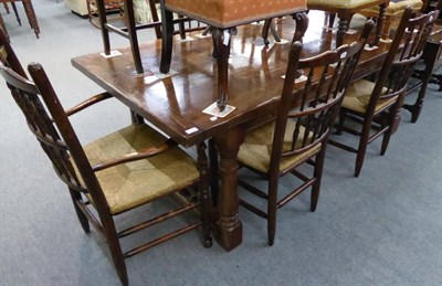 Lot 1285 - Dining room table together with six chairs (including two carvers)