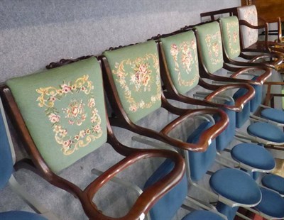 Lot 1307 - A set of five mahogany balloon back dining chairs together with a mahogany elbow chair